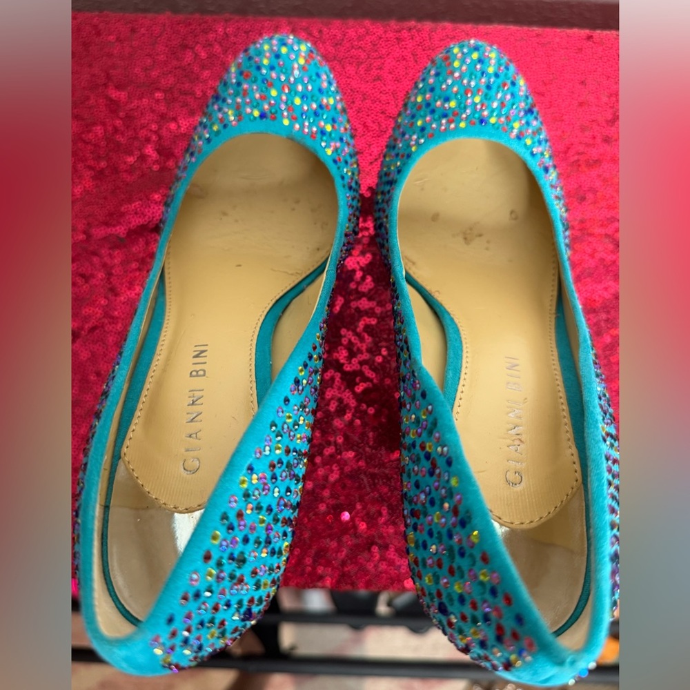 GIANNI BINI 💎Vibrant Blue Rhinestone Stud Platform Stilleto Party Heels (7.5) - Picture 7 of 11